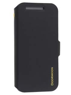 Slim Genuine Leather Portfolio Case for HTC One M8 - Classic Black