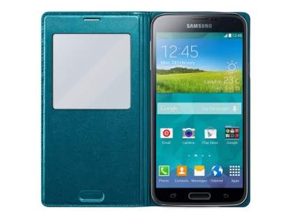 Genuine Samsung Galaxy S5 S-View Premium Cover Case - Teal