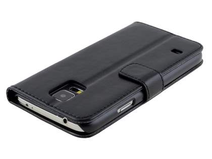 Synthetic Leather Wallet Case with Stand for Samsung Galaxy S5 - Classic Black