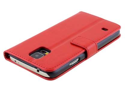 Synthetic Leather Wallet Case with Stand for Samsung Galaxy S5 - Red