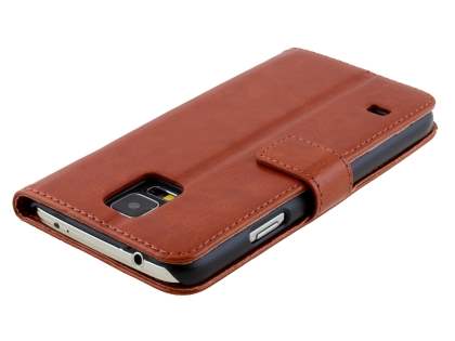 Synthetic Leather Wallet Case with Stand for Samsung Galaxy S5 - Brown
