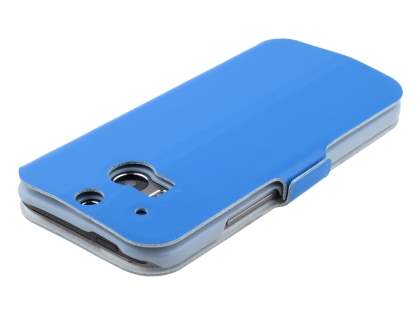 Slim Genuine Leather Portfolio Case for HTC One M8 - Blue