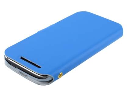 Slim Genuine Leather Portfolio Case for HTC One M8 - Blue