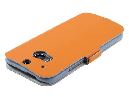 Slim Genuine Leather Portfolio Case for HTC One M8 - Orange