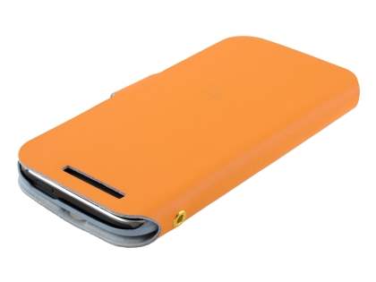 Slim Genuine Leather Portfolio Case for HTC One M8 - Orange