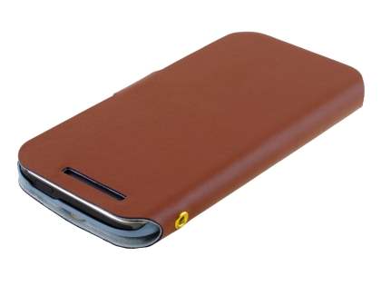 Slim Genuine Leather Portfolio Case for HTC One M8 - Brown