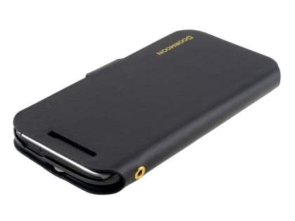 Slim Genuine Leather Portfolio Case for HTC One M8 - Classic Black