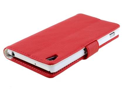 Synthetic Leather Wallet Case with Stand for Sony Xperia Z2 - Red