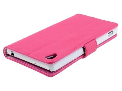 Synthetic Leather Wallet Case with Stand for Sony Xperia Z2 - Hot Pink