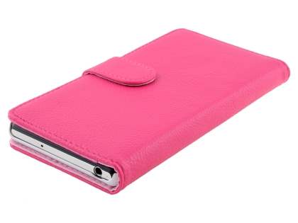 Synthetic Leather Wallet Case with Stand for Sony Xperia Z2 - Hot Pink