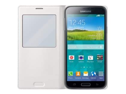 Genuine Samsung Galaxy S5 S-View Premium Cover Case - Pearl White