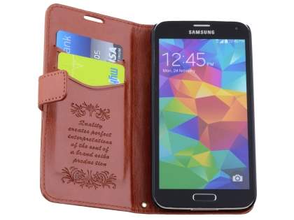 Synthetic Leather Wallet Case with Stand for Samsung Galaxy S5 - Brown
