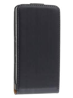 Slim Genuine Leather Flip Case for Sony Xperia Z1 Compact - Classic Black