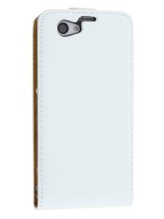 Slim Genuine Leather Flip Case for Sony Xperia Z1 Compact - Pearl White Leather Flip Case