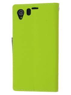 Mercury Goospery Colour Fancy Diary Case with Stand for Sony Xperia Z1 - Lime/Navy