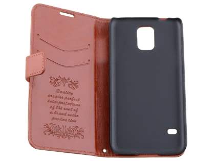 Synthetic Leather Wallet Case with Stand for Samsung Galaxy S5 - Brown