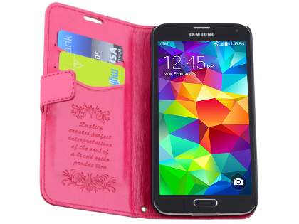 Synthetic Leather Wallet Case with Stand for Samsung Galaxy S5 - Pink