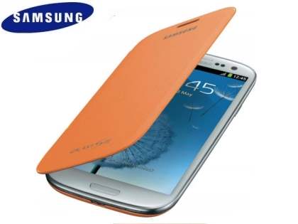 Genuine Samsung Flip Cover for Samsung I9300 Galaxy S3 - Orange Leather Wallet Case