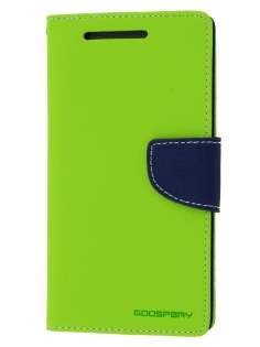 Mercury Goospery Colour Fancy Diary Case with Stand for HTC One M8 - Lime/Navy Leather Wallet Case