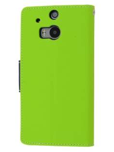 Mercury Goospery Colour Fancy Diary Case with Stand for HTC One M8 - Lime/Navy