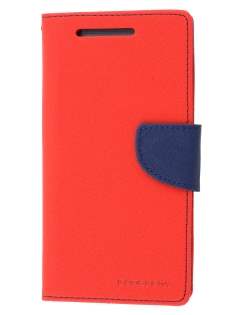 Mercury Goospery Colour Fancy Diary Case with Stand for HTC One M8 - Red/Navy Leather Wallet Case