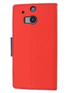 Mercury Goospery Colour Fancy Diary Case with Stand for HTC One M8 - Red/Navy
