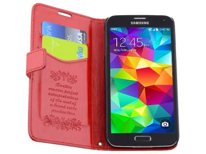 Synthetic Leather Wallet Case with Stand for Samsung Galaxy S5 - Red