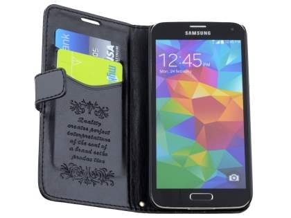Synthetic Leather Wallet Case with Stand for Samsung Galaxy S5 - Classic Black
