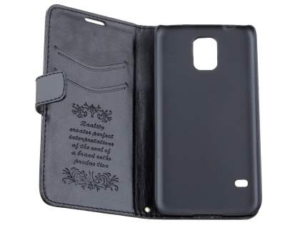 Synthetic Leather Wallet Case with Stand for Samsung Galaxy S5 - Classic Black