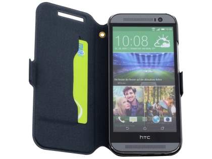 Slim Genuine Leather Portfolio Case for HTC One M8 - Classic Black