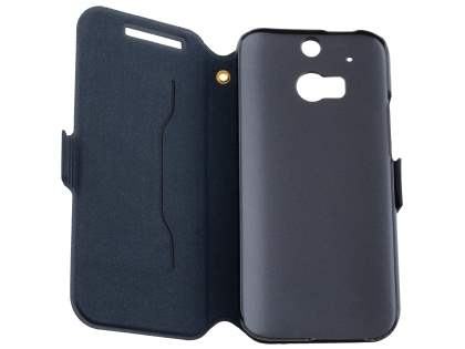 Slim Genuine Leather Portfolio Case for HTC One M8 - Classic Black