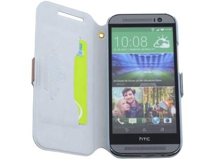 Slim Genuine Leather Portfolio Case for HTC One M8 - Brown