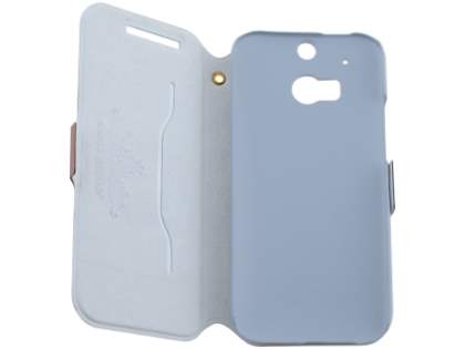 Slim Genuine Leather Portfolio Case for HTC One M8 - Brown