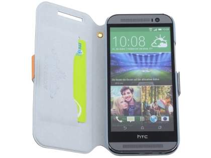 Slim Genuine Leather Portfolio Case for HTC One M8 - Orange