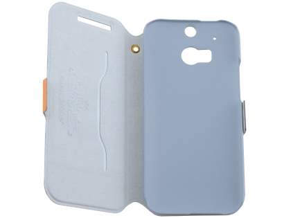 Slim Genuine Leather Portfolio Case for HTC One M8 - Orange