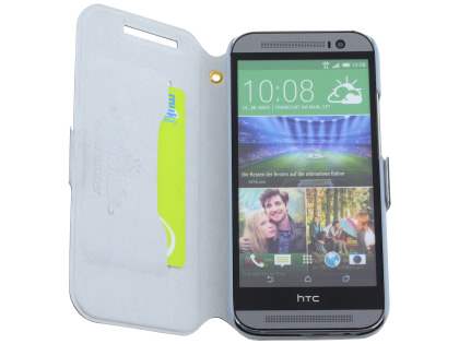 Slim Genuine Leather Portfolio Case for HTC One M8 - Blue