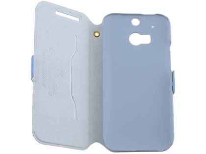 Slim Genuine Leather Portfolio Case for HTC One M8 - Blue