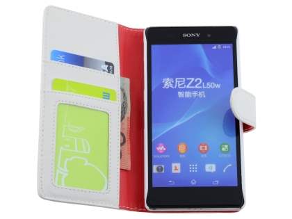 Synthetic Leather Wallet Case with Stand for Sony Xperia Z2 - Pearl White