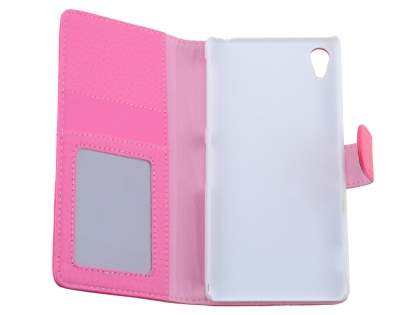 Synthetic Leather Wallet Case with Stand for Sony Xperia Z2 - Hot Pink