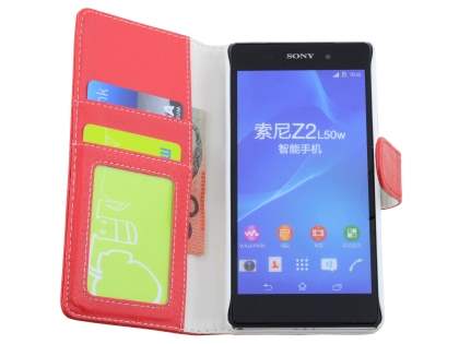 Synthetic Leather Wallet Case with Stand for Sony Xperia Z2 - Red