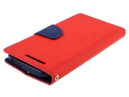 Mercury Goospery Colour Fancy Diary Case with Stand for HTC One M8 - Red/Navy