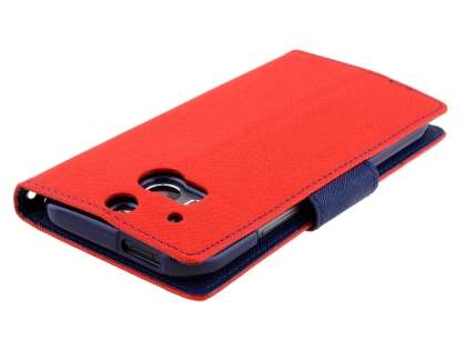 Mercury Goospery Colour Fancy Diary Case with Stand for HTC One M8 - Red/Navy