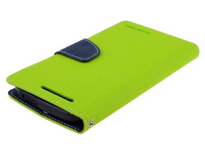 Mercury Goospery Colour Fancy Diary Case with Stand for HTC One M8 - Lime/Navy