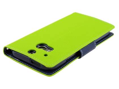 Mercury Goospery Colour Fancy Diary Case with Stand for HTC One M8 - Lime/Navy