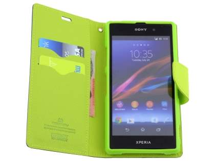 Mercury Goospery Colour Fancy Diary Case with Stand for Sony Xperia Z1 - Mint/Navy