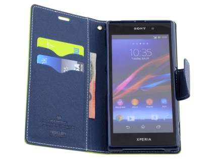Mercury Goospery Colour Fancy Diary Case with Stand for Sony Xperia Z1 - Lime/Navy