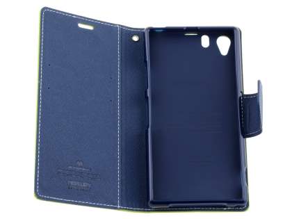 Mercury Goospery Colour Fancy Diary Case with Stand for Sony Xperia Z1 - Lime/Navy