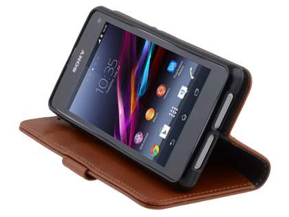 Synthetic Leather Wallet Case with Stand for Sony Xperia Z1 Compact - Brown