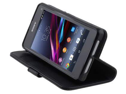 Synthetic Leather Wallet Case with Stand for Sony Xperia Z1 Compact - Black