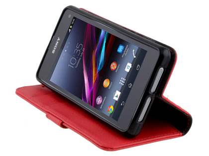 Synthetic Leather Wallet Case with Stand for Sony Xperia Z1 Compact - Red